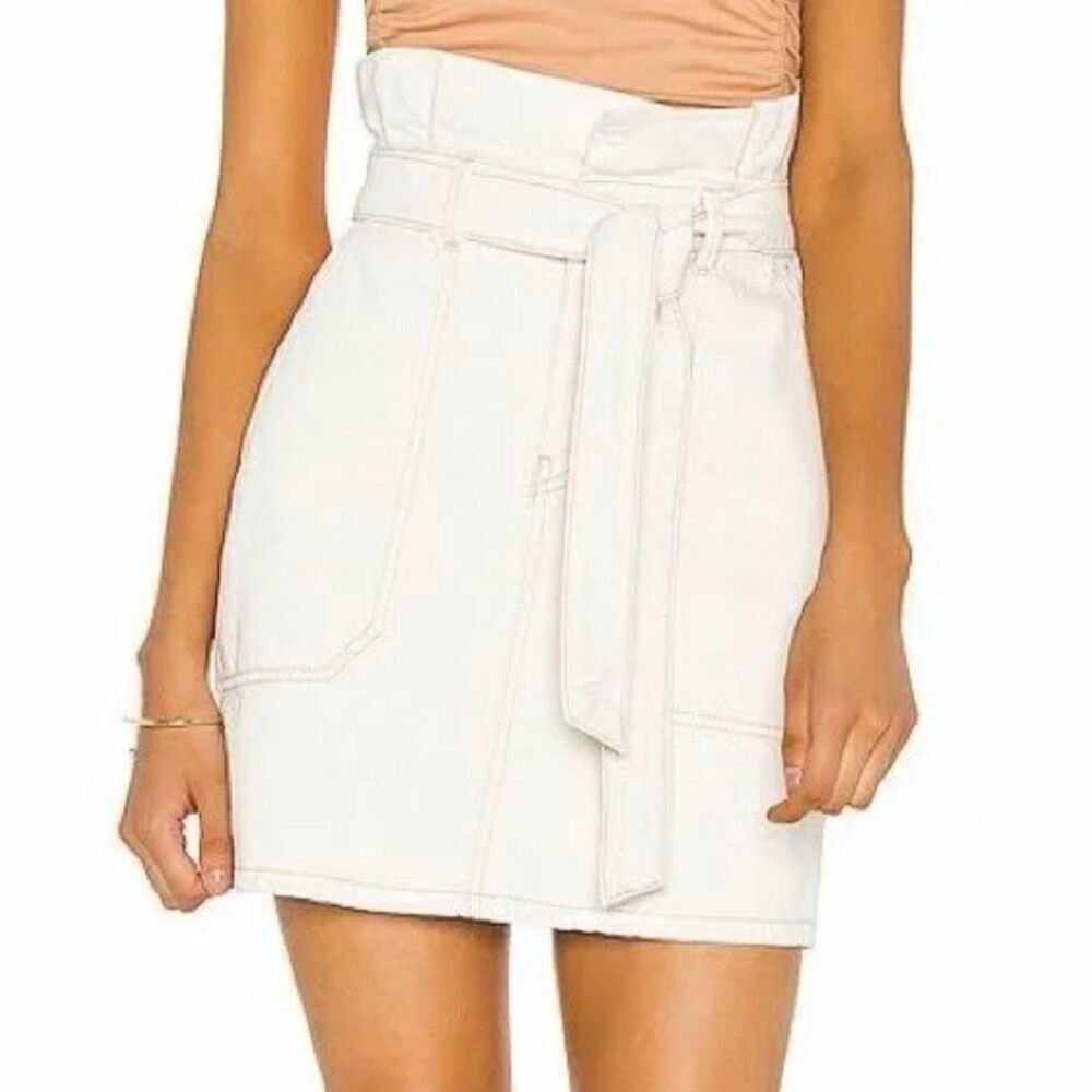 Free People ecru paperbag denim waist skirt size 10 - Picture 1 of 10